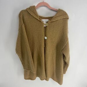 Soft Surroundings Camel Oversize Knit Hooded Cardigan Poncho Sweater Womens S